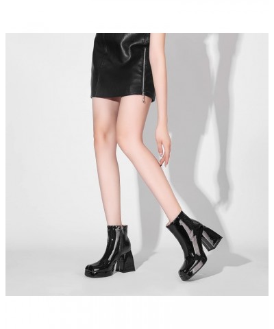 Women Chelsea Zip Square Toe Fashion Chunky Heels Platform Ankle Boots Black-qp Without Fur $27.53 Boots