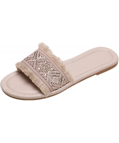 Breathable Open Toe Sandals for Women Women Beach Cloth Slip On Casual Open Toe Non Slip Flat Breathable Slippers Shoes (Beig...