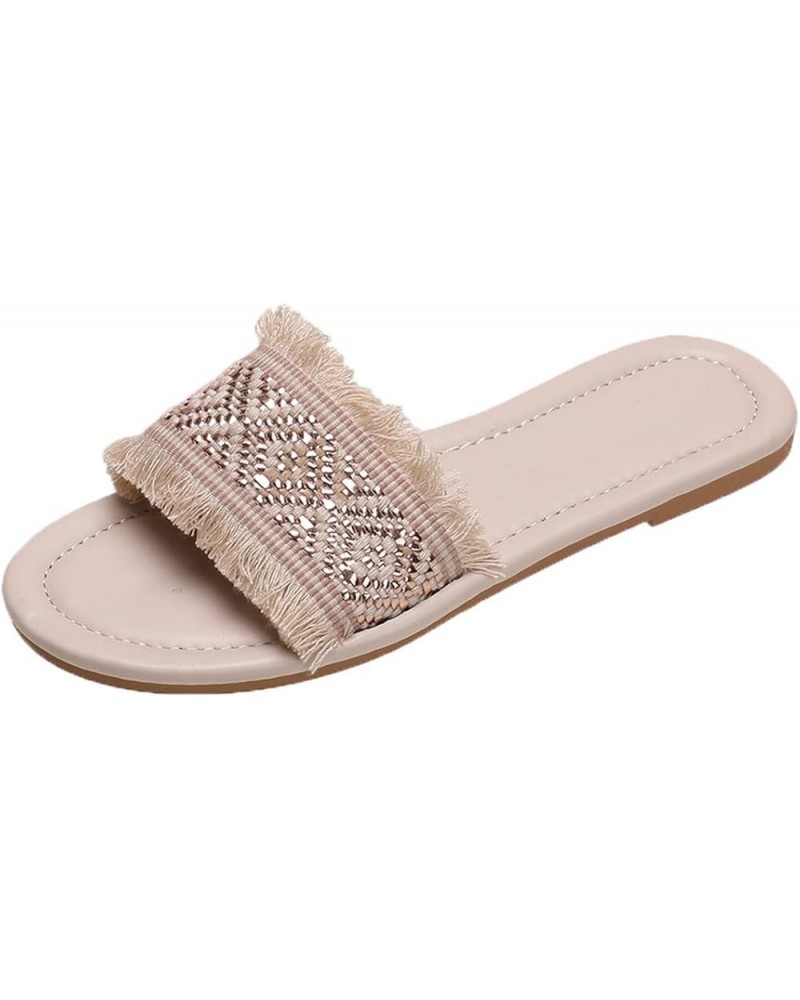 Breathable Open Toe Sandals for Women Women Beach Cloth Slip On Casual Open Toe Non Slip Flat Breathable Slippers Shoes (Beig...