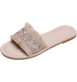 Breathable Open Toe Sandals for Women Women Beach Cloth Slip On Casual Open Toe Non Slip Flat Breathable Slippers Shoes (Beig...