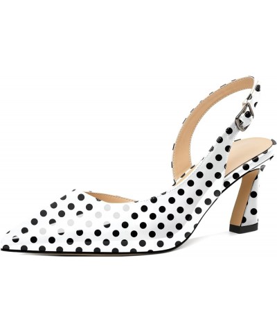 Women Slingback Low Kitten Heel Pumps 2.5 Inch Pointed Toe Spool Heel Sandals Backstrap Leather Shoes Patent Polka-dot $26.09...