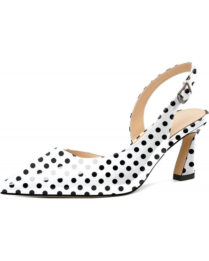 Women Slingback Low Kitten Heel Pumps 2.5 Inch Pointed Toe Spool Heel Sandals Backstrap Leather Shoes Patent Polka-dot $26.09...