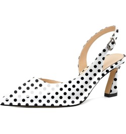 Women Slingback Low Kitten Heel Pumps 2.5 Inch Pointed Toe Spool Heel Sandals Backstrap Leather Shoes Patent Polka-dot $26.09...