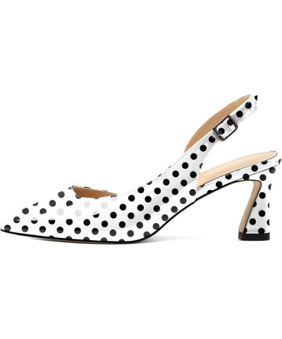 Women Slingback Low Kitten Heel Pumps 2.5 Inch Pointed Toe Spool Heel Sandals Backstrap Leather Shoes Patent Polka-dot $26.09...