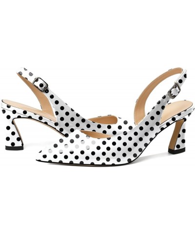 Women Slingback Low Kitten Heel Pumps 2.5 Inch Pointed Toe Spool Heel Sandals Backstrap Leather Shoes Patent Polka-dot $26.09...