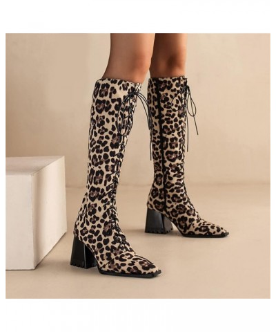 Boots for Women Square Toe Lace Up Western Boots Women Fashion Block Heel Casual Comfy Knee High Boots Women Yellow $33.05 Ou...