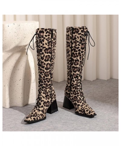 Boots for Women Square Toe Lace Up Western Boots Women Fashion Block Heel Casual Comfy Knee High Boots Women Yellow $33.05 Ou...