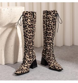 Boots for Women Square Toe Lace Up Western Boots Women Fashion Block Heel Casual Comfy Knee High Boots Women Yellow $33.05 Ou...