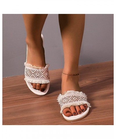 Breathable Open Toe Sandals for Women Women Beach Cloth Slip On Casual Open Toe Non Slip Flat Breathable Slippers Shoes (Beig...