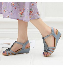 Sandals for Women Slope Heeled Sandals for Women Versatile and Comfortable Casual Shoes with Thick Soles and One Button (Blue...