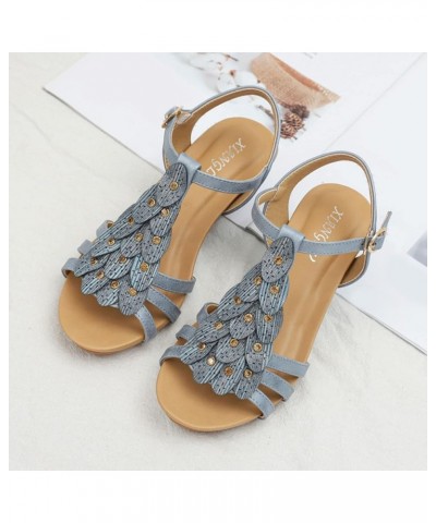 Sandals for Women Slope Heeled Sandals for Women Versatile and Comfortable Casual Shoes with Thick Soles and One Button (Blue...