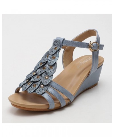 Sandals for Women Slope Heeled Sandals for Women Versatile and Comfortable Casual Shoes with Thick Soles and One Button (Blue...