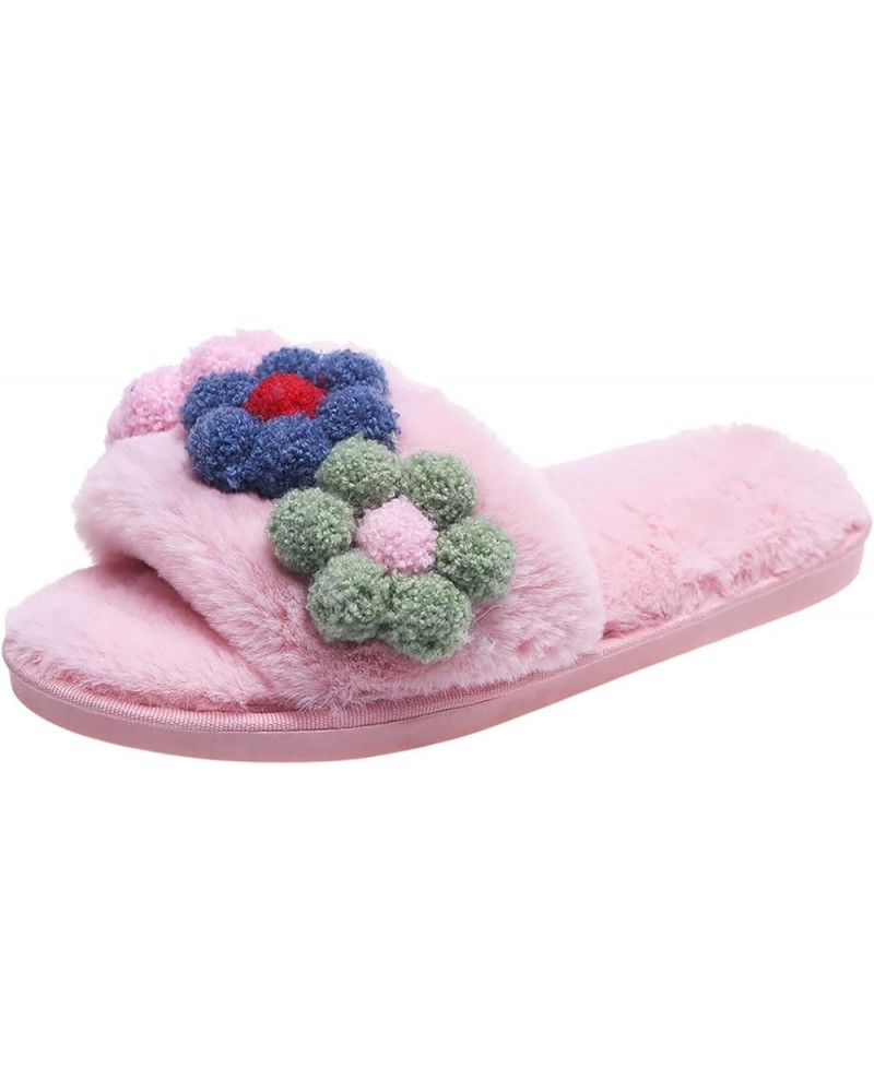 Women's Home Shoes, Indoor Slippers, Winter Warm Fluffy Trim Slides Winter Season Slippers Winter Slippers for Women Washable...