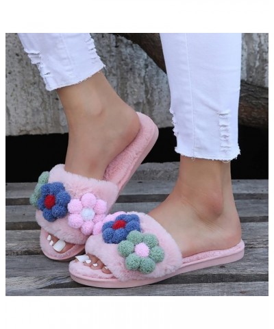 Women's Home Shoes, Indoor Slippers, Winter Warm Fluffy Trim Slides Winter Season Slippers Winter Slippers for Women Washable...