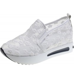 Sneakers for Women,Women's Mesh Lace Trim Platform Shoes Lace Up Loafers Comfy Breathable School Loafers White $18.89 Athleti...