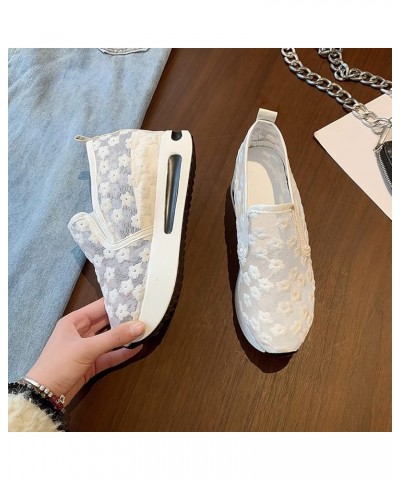 Sneakers for Women,Women's Mesh Lace Trim Platform Shoes Lace Up Loafers Comfy Breathable School Loafers White $18.89 Athleti...