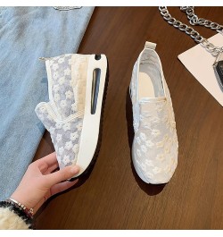 Sneakers for Women,Women's Mesh Lace Trim Platform Shoes Lace Up Loafers Comfy Breathable School Loafers White $18.89 Athleti...