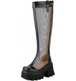 Women Summer Mesh Knee-High Boots,Chunky Heel Platform Sandals Long Boots,Gothic Motorcycle Boots,Ladies Boots Large Size Bla...