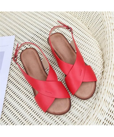 Fashion Women's Sandals 2021 Summer Comfortable Slope with Roman Sandals Women Simple and Versatile Outer Sandals Women red 8...