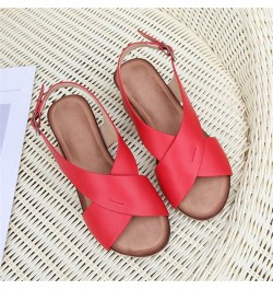 Fashion Women's Sandals 2021 Summer Comfortable Slope with Roman Sandals Women Simple and Versatile Outer Sandals Women red 8...