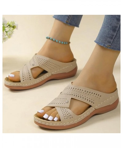 Women's Wedge Platform Sandals Elastic Ankle Strap Platform Sandals Wedge Flip Flops With Arch Support Z 04-beige $12.17 Sandals