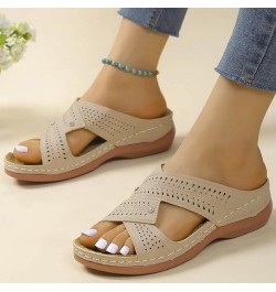 Women's Wedge Platform Sandals Elastic Ankle Strap Platform Sandals Wedge Flip Flops With Arch Support Z 04-beige $12.17 Sandals