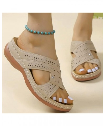 Women's Wedge Platform Sandals Elastic Ankle Strap Platform Sandals Wedge Flip Flops With Arch Support Z 04-beige $12.17 Sandals