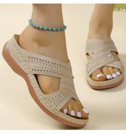 Women's Wedge Platform Sandals Elastic Ankle Strap Platform Sandals Wedge Flip Flops With Arch Support Z 04-beige $12.17 Sandals