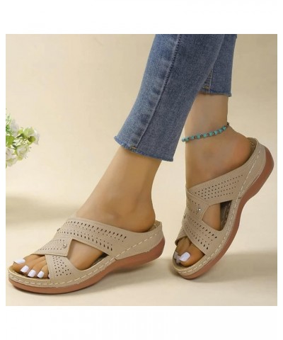 Women's Wedge Platform Sandals Elastic Ankle Strap Platform Sandals Wedge Flip Flops With Arch Support Z 04-beige $12.17 Sandals