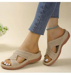 Women's Wedge Platform Sandals Elastic Ankle Strap Platform Sandals Wedge Flip Flops With Arch Support Z 04-beige $12.17 Sandals