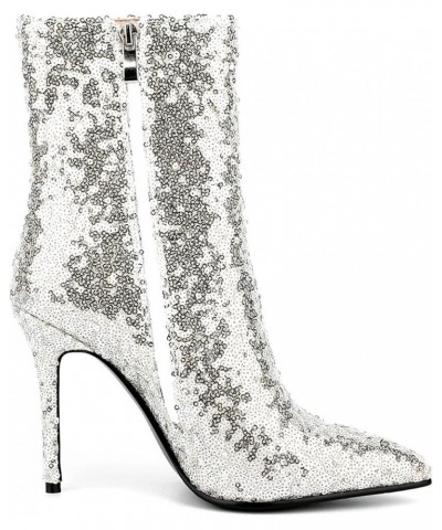 Women Sequin Glitter Boots Pointed Toe Stiletto High Heels Sparkly Wedding Boots Silver $37.44 Boots