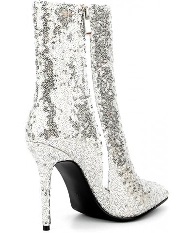 Women Sequin Glitter Boots Pointed Toe Stiletto High Heels Sparkly Wedding Boots Silver $37.44 Boots