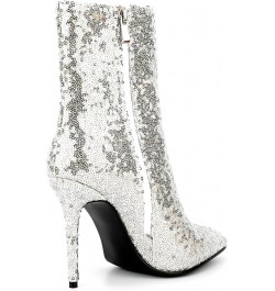 Women Sequin Glitter Boots Pointed Toe Stiletto High Heels Sparkly Wedding Boots Silver $37.44 Boots