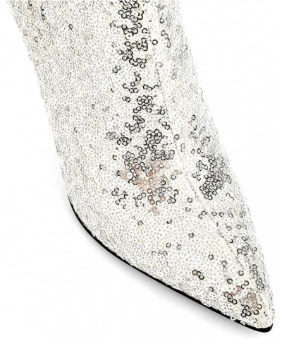 Women Sequin Glitter Boots Pointed Toe Stiletto High Heels Sparkly Wedding Boots Silver $37.44 Boots