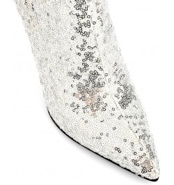 Women Sequin Glitter Boots Pointed Toe Stiletto High Heels Sparkly Wedding Boots Silver $37.44 Boots