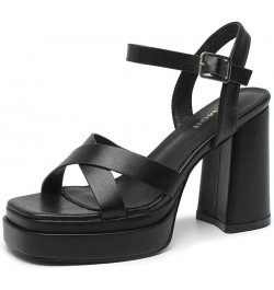 Women's 4 Inch Platform Chunky Heel Cross Straps Block Y2K Heeled Sandals 312 Black $10.08 Sandals