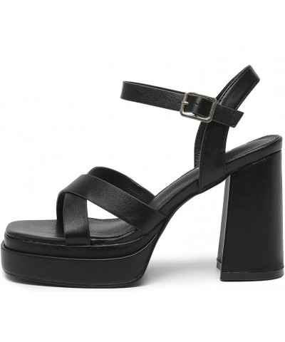 Women's 4 Inch Platform Chunky Heel Cross Straps Block Y2K Heeled Sandals 312 Black $10.08 Sandals