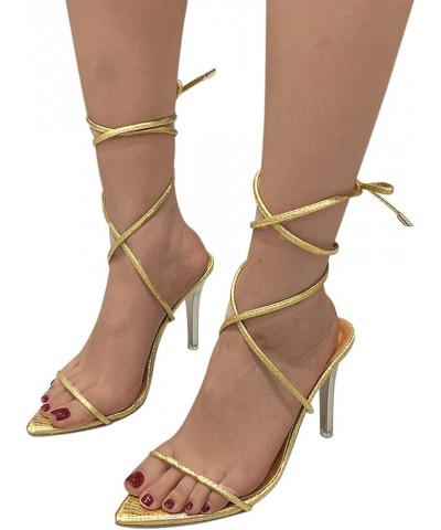 Kitten Heels Back Zipper Heeled Sandals Open Toe Ankle Wrap Heels womens high heels Elegant Chunky Sandals Z 02-gold $17.25 S...