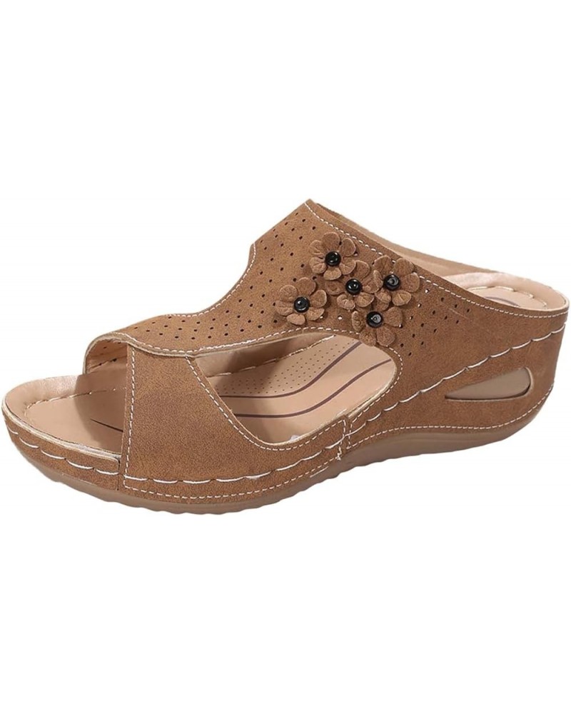 Sandals For Women Flip Flop Sandals Fashion Summer Women Sandals Wedge Heel Platform Middle Heel Lighweight Flower L32-brown ...