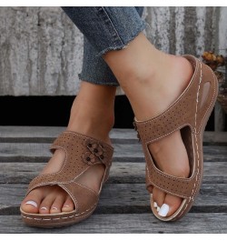 Sandals For Women Flip Flop Sandals Fashion Summer Women Sandals Wedge Heel Platform Middle Heel Lighweight Flower L32-brown ...