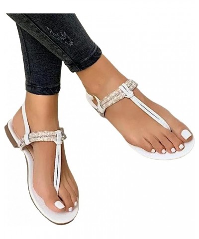 Womens Flat Sandals, Womens Flat Crystal Rhinestone Buckle Strap Flip Flops Sandals Shoes White $8.23 Sandals