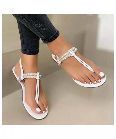 Womens Flat Sandals, Womens Flat Crystal Rhinestone Buckle Strap Flip Flops Sandals Shoes White $8.23 Sandals