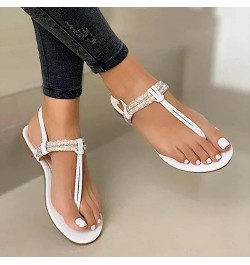 Womens Flat Sandals, Womens Flat Crystal Rhinestone Buckle Strap Flip Flops Sandals Shoes White $8.23 Sandals