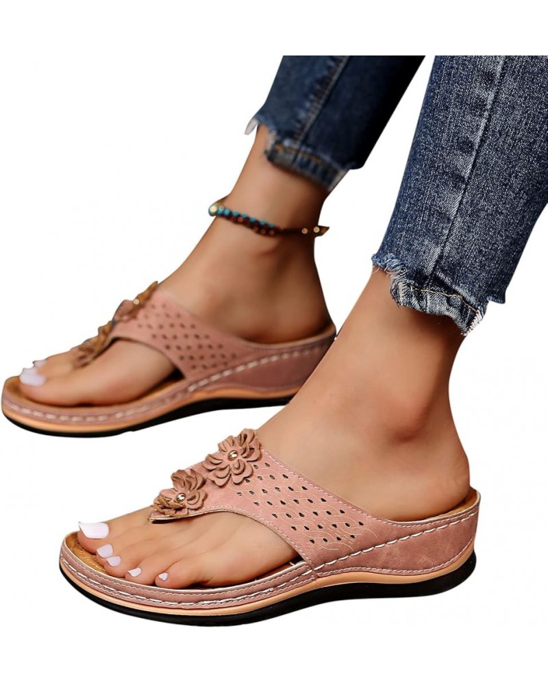 Sandals for Women Dressy Summer,Women's Orthopedic Sandals Arch Support Clip Toe Walking Platform Slippers Flip Flops H2-pink...