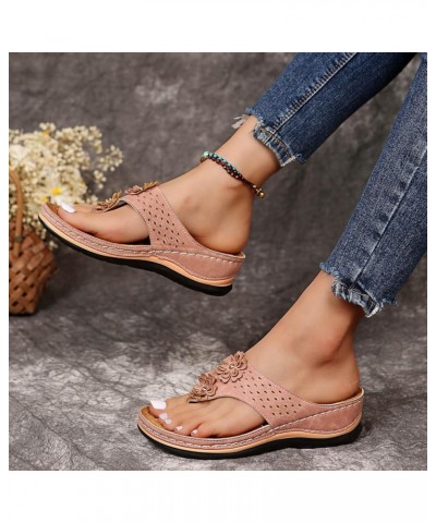 Sandals for Women Dressy Summer,Women's Orthopedic Sandals Arch Support Clip Toe Walking Platform Slippers Flip Flops H2-pink...