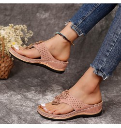 Sandals for Women Dressy Summer,Women's Orthopedic Sandals Arch Support Clip Toe Walking Platform Slippers Flip Flops H2-pink...