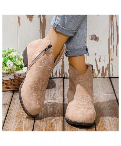 Solid Retro Colors Zipper Casual Short Women's Boots Shoes Fashion Women's Boots Heeled Leather Booties Khaki 5 $16.98 Boots