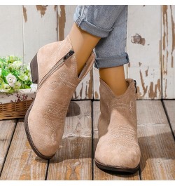 Solid Retro Colors Zipper Casual Short Women's Boots Shoes Fashion Women's Boots Heeled Leather Booties Khaki 5 $16.98 Boots