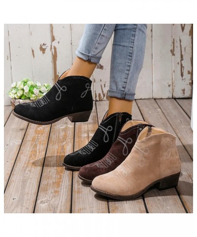 Solid Retro Colors Zipper Casual Short Women's Boots Shoes Fashion Women's Boots Heeled Leather Booties Khaki 5 $16.98 Boots