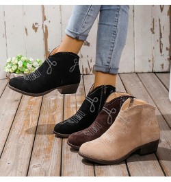 Solid Retro Colors Zipper Casual Short Women's Boots Shoes Fashion Women's Boots Heeled Leather Booties Khaki 5 $16.98 Boots